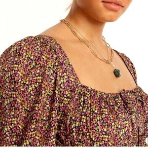 J. Crew Liberty Fabric Cinched Waist Floral Top Square Neck Bloomcore Size 8
